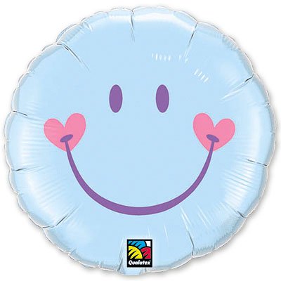 Шар круг фольга Улыбка с сердечками на Голубом