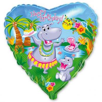 Шар сердце фольга HB Бегемот танцующий
