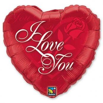 Шар сердце фольга ILY с розой