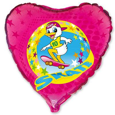 Шар сердце фольга Утенок на скейте