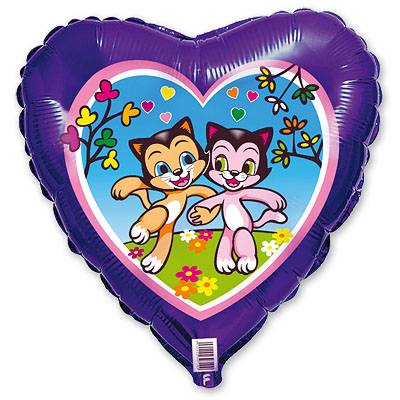 Шар сердце фольга Счастливые котята