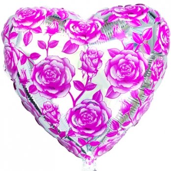 Шар сердце фольга Розы розовые
