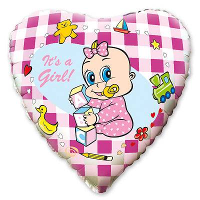 Шар сердце фольга Младенец девочка