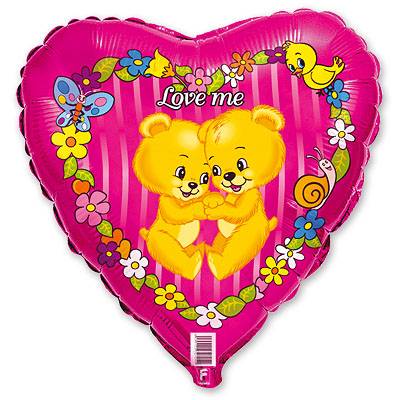 Шар сердце фольга Love Me Медвежата