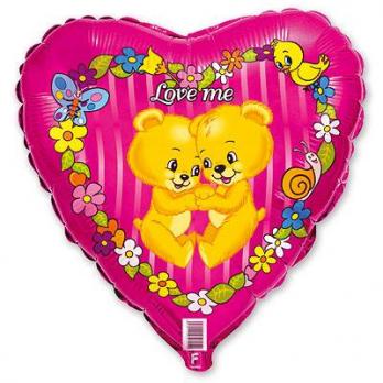 Шар сердце фольга Love Me Медвежата