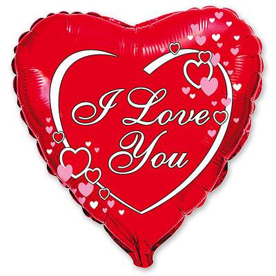 Шар сердце фольга ILY Сердца на красном фоне