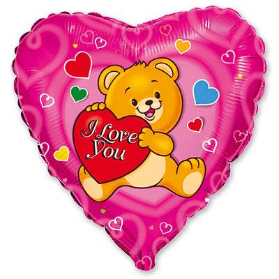 Шар сердце фольга ILY Мишка с сердечком