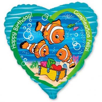 Шар сердце фольга HB Рыбки клоуны