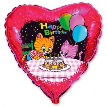 Шар сердце фольга HB Котята с тортом