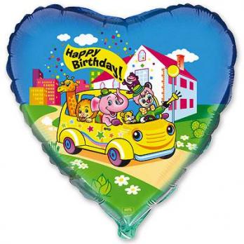 Шар сердце фольга HB Друзья в автомобиле