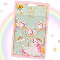 Свечи д/торта Единорог Радуга 5шт.