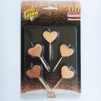 Свечи д/торта на пик Сердца Роз зол 5шт.