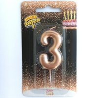 Свеча -цифра 3 Розовое золото 4,5см.