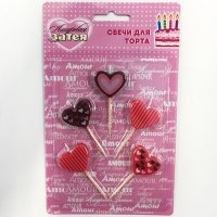 Свечи д/торта на пиках Сердца 5шт.