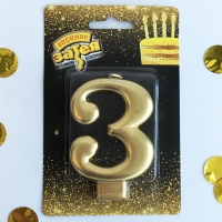 Свеча -цифра 3 Золотая 8см.