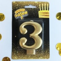 Свеча -цифра 3 Золотая 8см.
