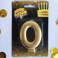 Свеча -цифра 0 Золотая 8см.