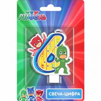 Свеча -цифра 6 Герои в масках 8см.