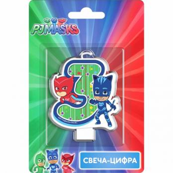 Свеча -цифра 3 Герои в масках 8см.