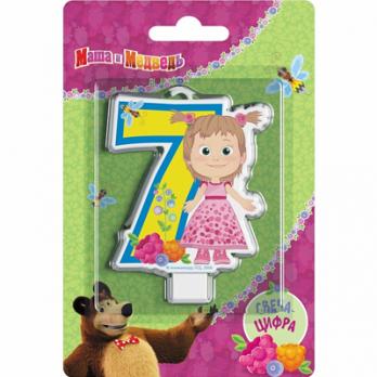 Свеча -цифра 7 Маша и Медведь 7см.