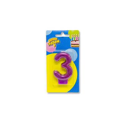Свеча -цифра 3 Блестящая 7,6см.
