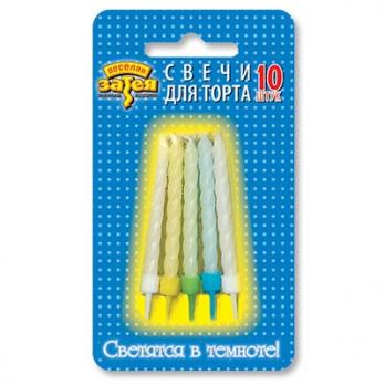 Свечи д/торта с подст светящ 6см 10шт.