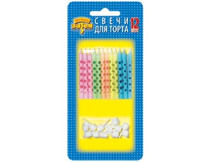 Свечи д/торта с подст Горошек 6см 12шт.