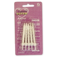 Свечи д/торта с подст блеск белые 10шт.