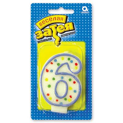 Свеча -цифра 6 7,6см.