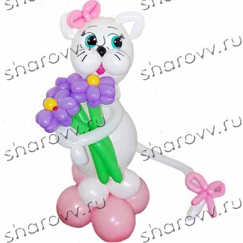Фигура из шариков Кошка с цветами