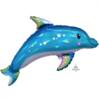 Шар фольга Дельфин голубой переливы