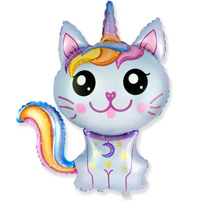 Шар фольга Кот-Единорог голубой