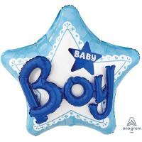 Шар фольга Baby Boy звезда голубая