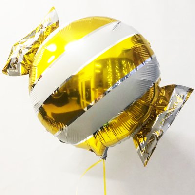 Шар фольга Конфета полоска желтая