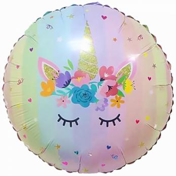 Шар фольга Единорог спящий радужная пастель