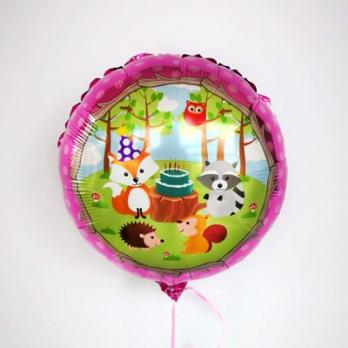 Шар фольга Лесные животные торт на розовом