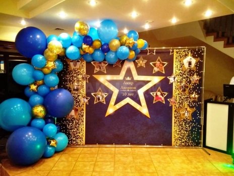 Фотозона из шаров Сине-золотая