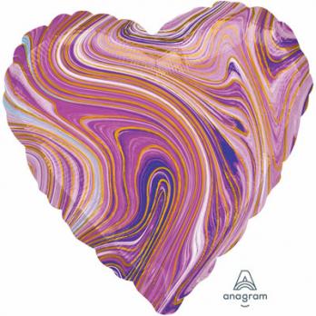 Шар сердце фольга Мрамор Фиолет