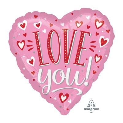 Шар фольга ILY сердце розовое Белые точки