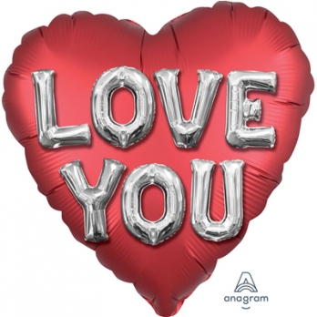 Шар сердце фольга ILY Буквы 3D cердце Сатин Red