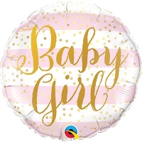 Шар круг фольга Baby Girl полосы розовые