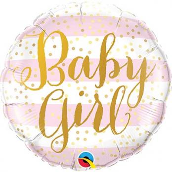 Шар круг фольга Baby Girl полосы розовые