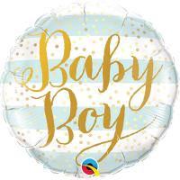 Шар круг фольга Baby Boy полосы голубые