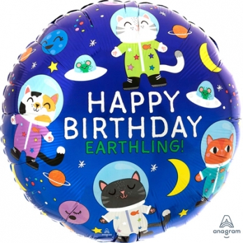 Шар круг фольга HB Кошки-космонавты
