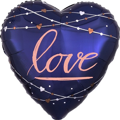 Шар сердце фольга LOVE Navy RoseGold