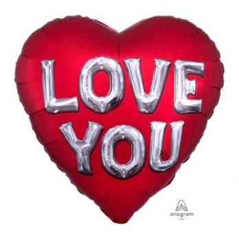 Шар сердце фольга ILY Буквы 3D Сатин Red