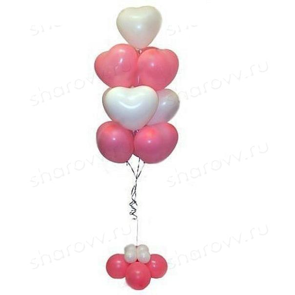Фонтан из шаров сердец Розовый, белый