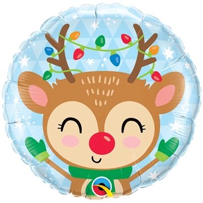 Шар круг фольга Олень голова с гирляндой