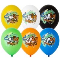 Шарики латекс С ДР Граффити 6 цв