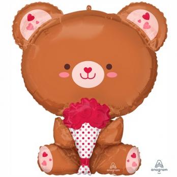 Шарик фольга Мишка с цветами
